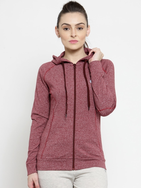 

BUKKUM Women Maroon Solid Hooded Sweatshirt