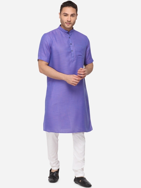 

JADE BLUE Men Purple Solid Straight Modi Kurta