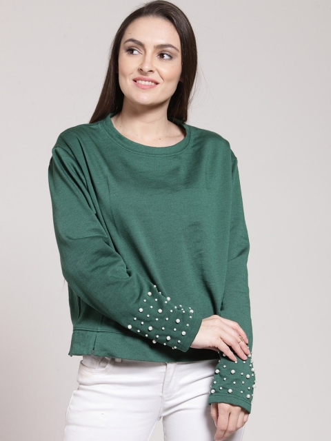 plusS Women Green Solid Pullover Sweatshirt