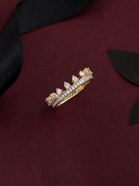 

Tistabene Gold-Toned & White AD-Studded Tiara Design Finger Ring