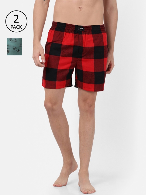 

Llak Jeans Men Pack of 2 Pure Cotton Boxers SP-SET-2- RD-GN-S, Red