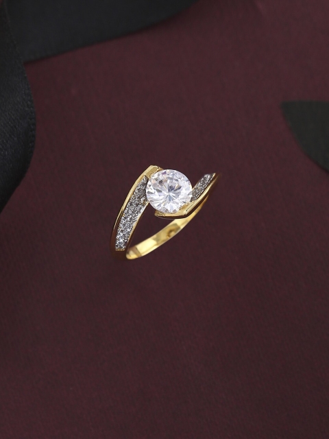 

Tistabene Gold-Toned & White AD-Studded Twisted Shank Handcrafted Finger Ring