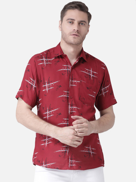

Zeal Men Maroon & White Regular Fit Printed Casual Shirt