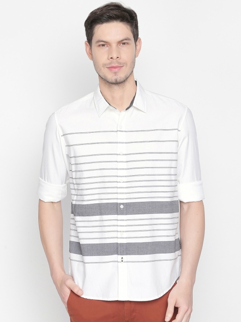 

Basics Men White Slim Fit Striped Casual Shirt