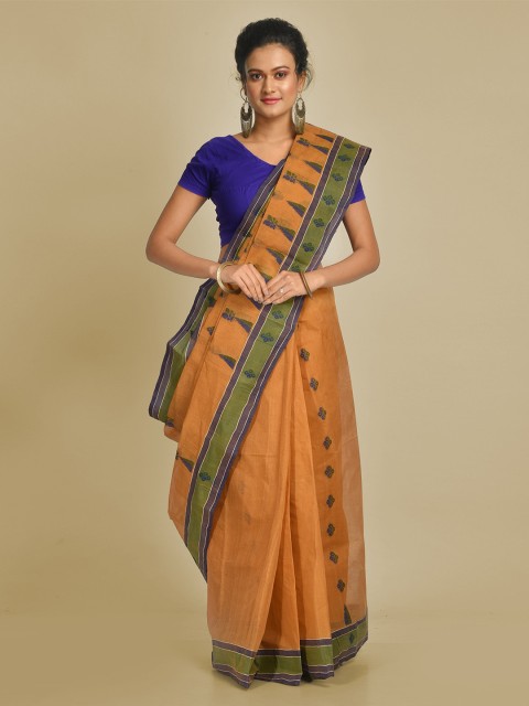 

Mitera Beige Pure Cotton Printed Handloom Taant Saree