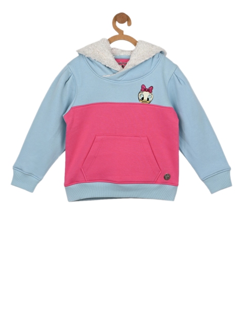 

Stupid Cupid Girls Blue & Pink Colourblocked Hooded Sweatshirt