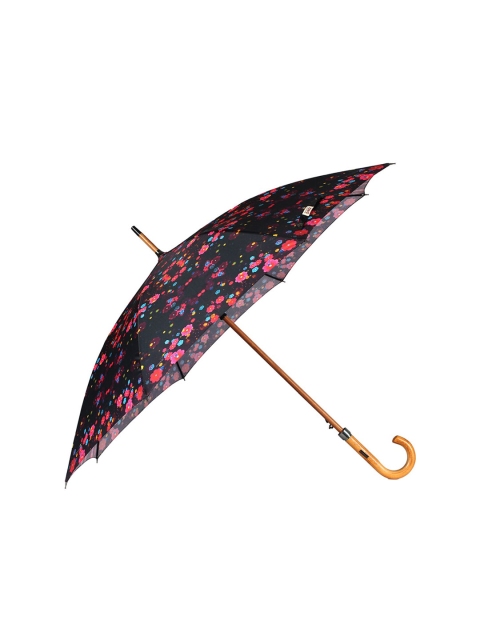Johns Black & Orange Printed 610 Woodking Floral Non Foldable Semi Automatic Umbrella