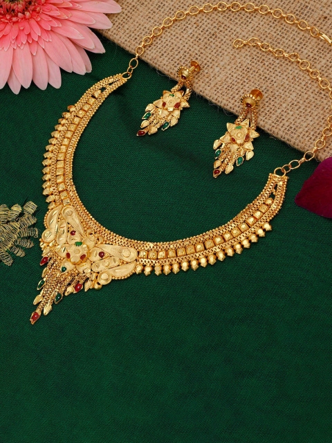 

Sukkhi 24 Carat Gold-Plated Red & Green Jewellery Set