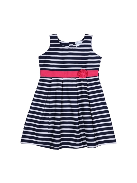 

Doodle Girls Navy Blue & White Striped A-Line Dress