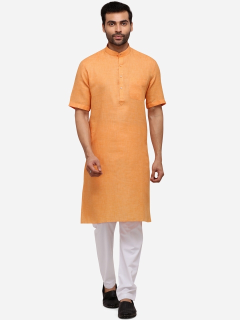 

JADE BLUE Men Orange Solid Straight Modi Kurta