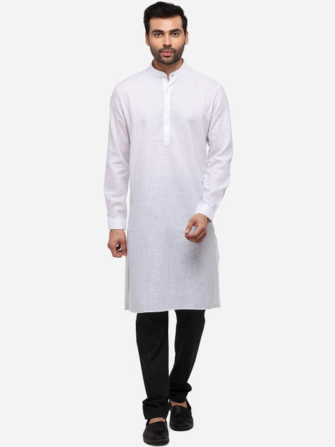 

JADE BLUE Men White Solid Straight Modi Kurta
