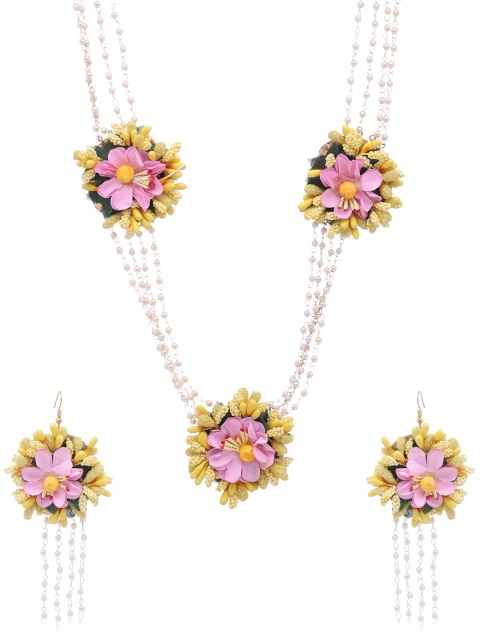 

Shoshaa Pink & Yellow Beaded Floral Jewellery Set
