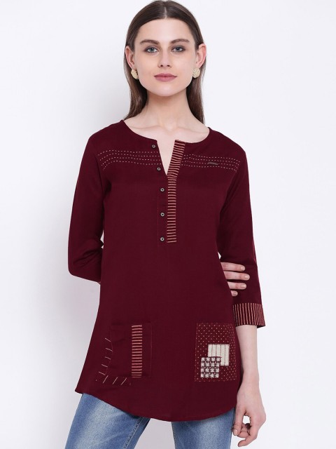 

Kvsfab Women Maroon Solid A-Line Kurti