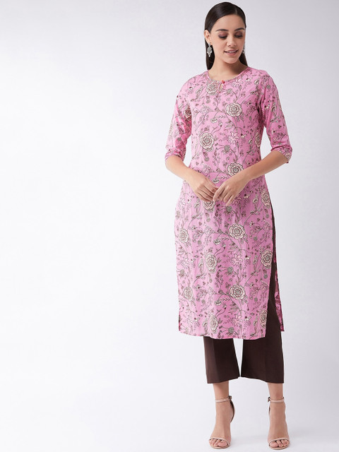 

InWeave Women Pink & Maroon Printed Straight Kurta