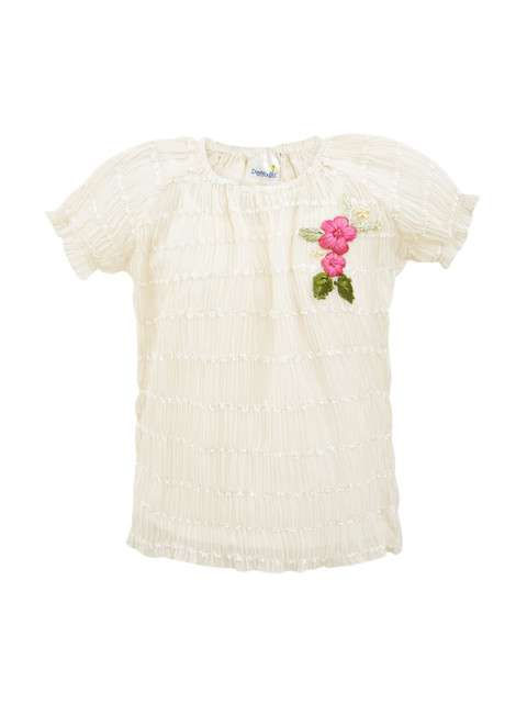 

Daffodils GIRLS WEAR Girls Cream-Coloured Self Design Top