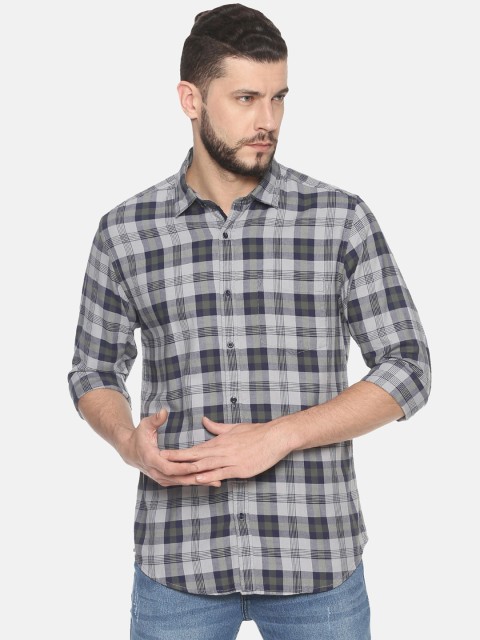 

IVOC Men Grey & Navy Blue Slim Fit Checked Casual Shirt