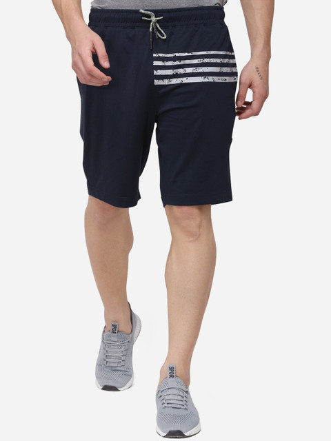 

JADE BLUE Men Navy Blue Striped Regular Fit Regular Shorts