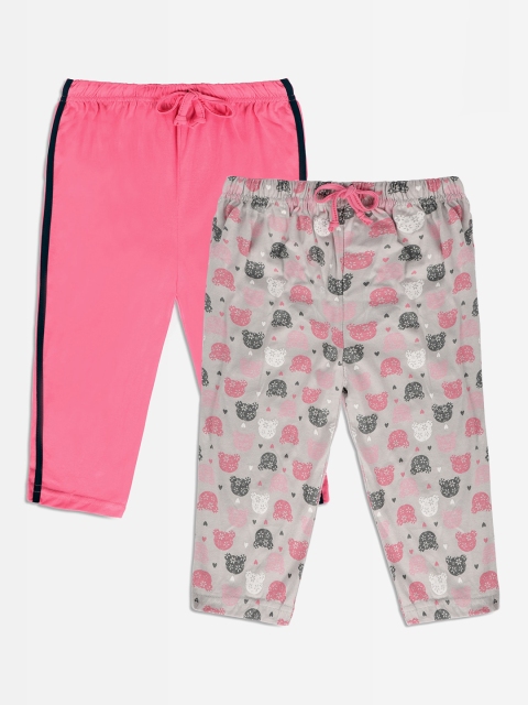 

Punkster Girls Set Of 2 Pink & Grey Printed Regular Fit Capris