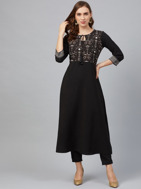

ZIYAA Women Black Yoke Design Anarkali Kurta
