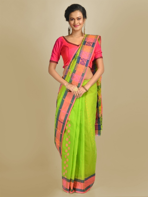 

Mitera Green Pure Cotton Printed Handloom Taant Saree