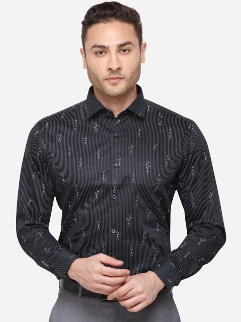 

METAL Men Black & Grey Slim Fit Striped Formal Shirt
