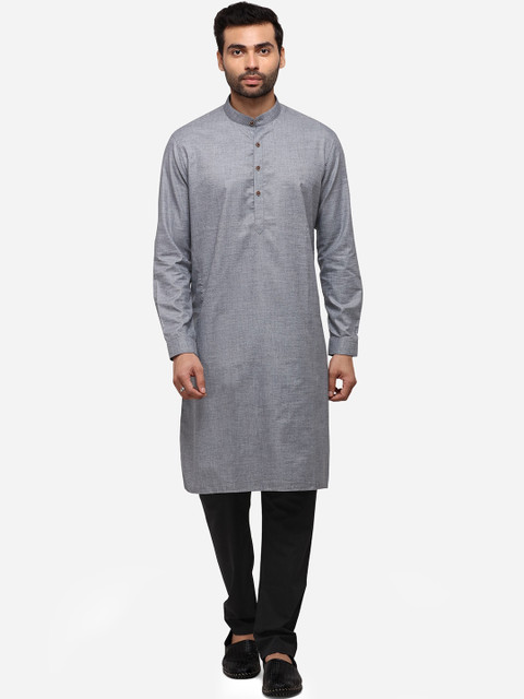 

JADE BLUE Men Grey Solid Straight Kurta