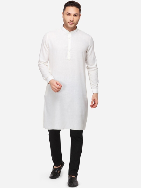 

JADE BLUE Men Off-White Solid Straight Modi Kurta