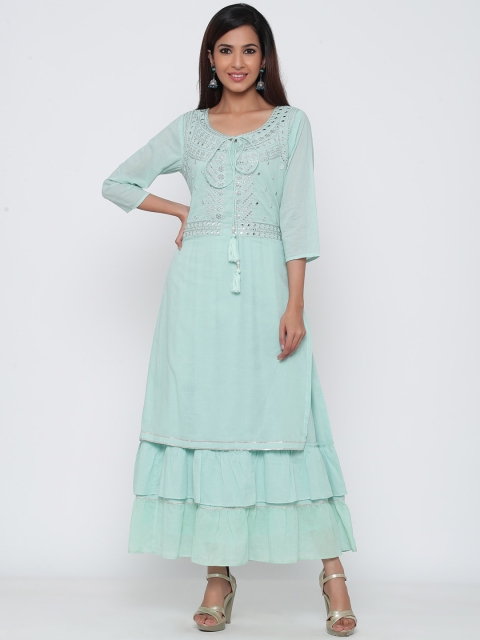 

Juniper Women Green Embellished Layered Maxi Dress