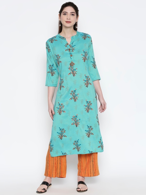 

ZRI Women Sea Green & Orange Printed Kurta with Palazzos