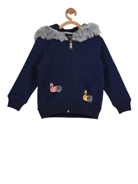 

Stupid Cupid Girls Navy Blue Self Design Hooded Sweatshirt