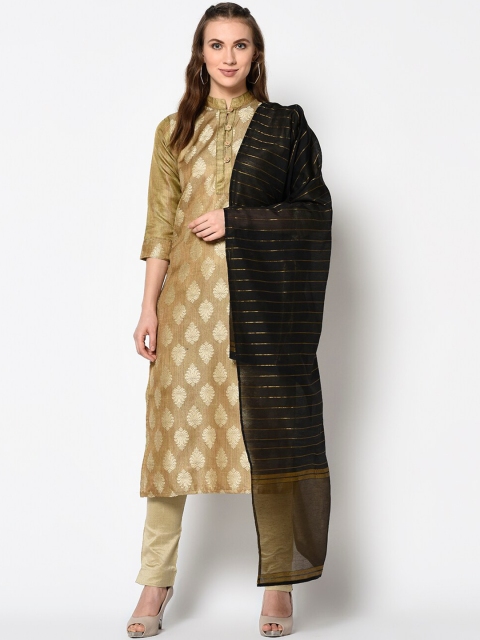 

DIVASTRI Beige & Navy Blue Silk Blend Unstitched Dress Material