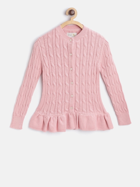 

Cherry Crumble Girls Pink Self Design Cardigan Sweater