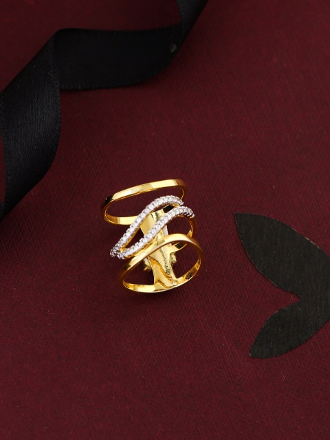 

Tistabene Gold-Toned & White AD-Studded Wavy Design Finger Ring