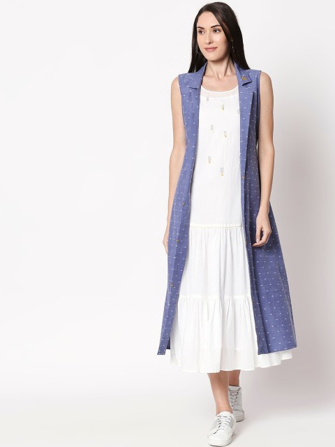 

TERQUOIS Women White Solid A-Line Dress With Jacket