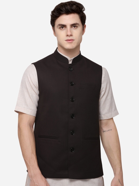 

JADE BLUE Men Coffee Brown Self-Design Modi Jacket