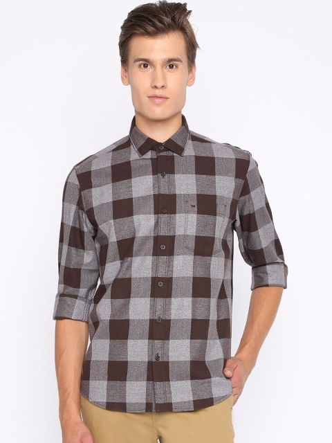 

Basics Men Coffee Brown & Grey Slim Fit Checked Casual Shirt