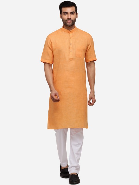 

JADE BLUE Men Orange Solid Straight Modi Kurta