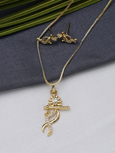 

ZeroKaata Gold-Plated White & Silver-Toned AD-Studded Handcrafted Jewellery Set