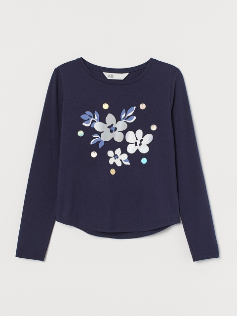 

H&M Girls Navy Blue Floral Motif-Front Top