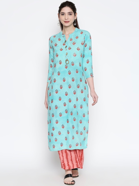 

ZRI Women Blue & Pink Embroidered Kurta with Palazzos