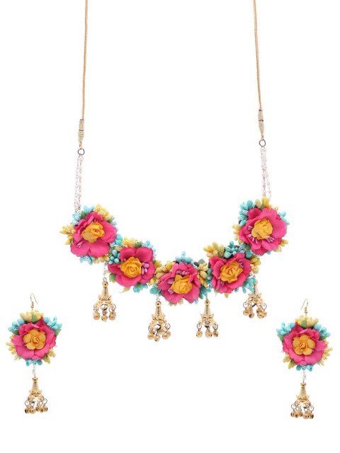 

Shoshaa Gold-Coloured & Yellow Beaded Floral Jewellery Set