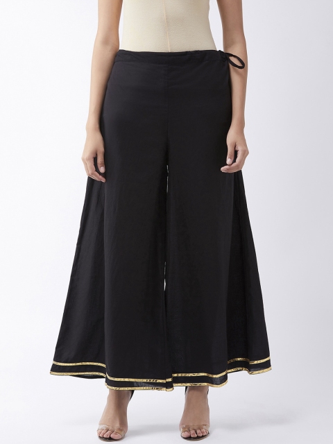 

InWeave Women Black & Gold-Toned Solid Gota Work Flared Palazzos