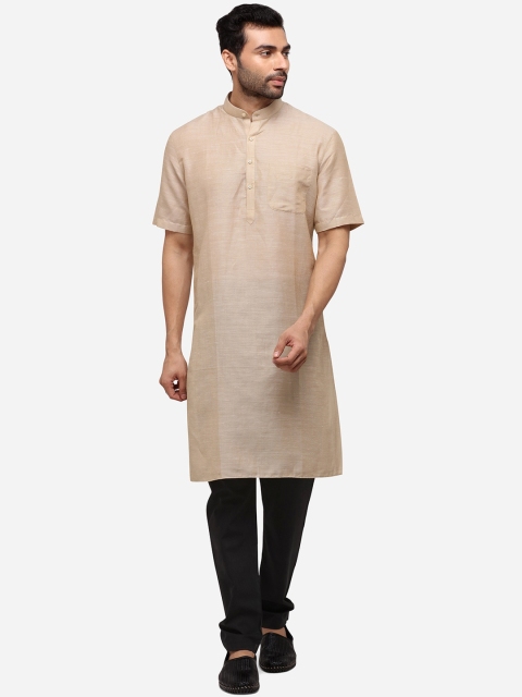 

JADE BLUE Men Beige Solid Straight Modi Kurta