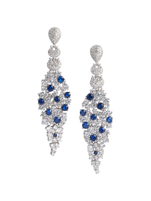 

shaze Silver-Toned & Blue Geometric Drop Earrings