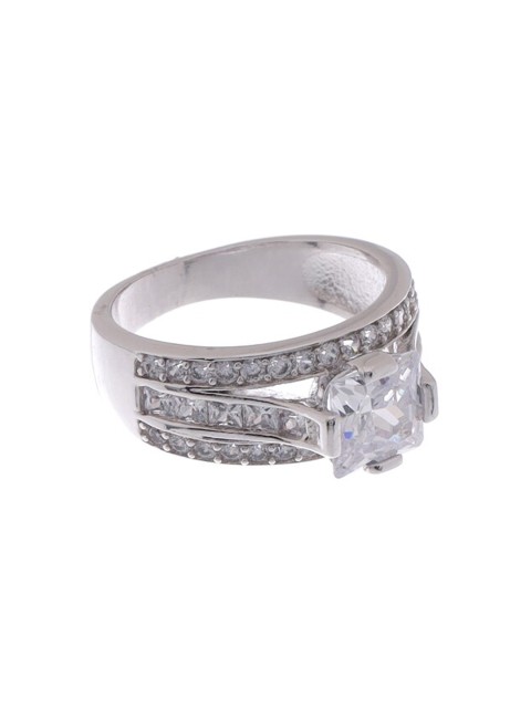 

Tistabene Rodium-Plated & White AD-Studded Solitaire Finger Ring, Silver