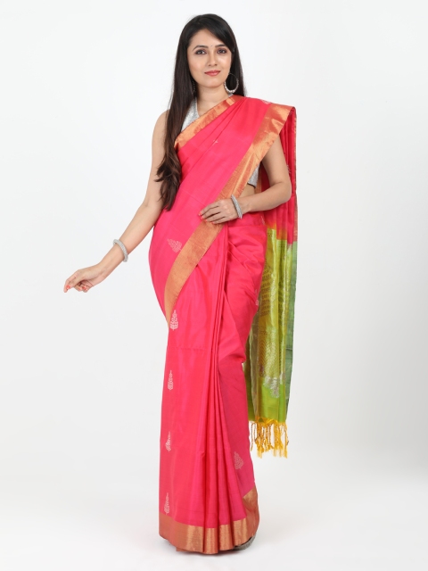 

SABOO COLLECTIONS Pink & Green Pure Silk Printed Mysore Silk Saree