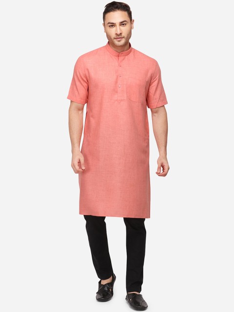 

JADE BLUE Men Pink Solid Straight Modi Kurta
