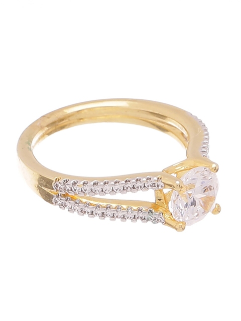 

Tistabene Gold-Tone White AD-Studded Split Shank Solitaire Handcrafted Finger Ring