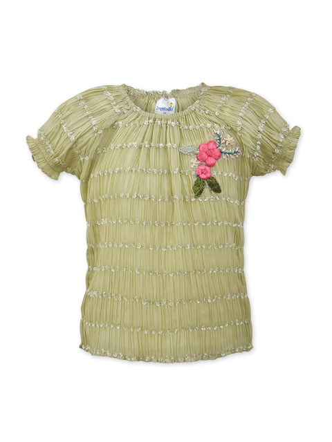 

Daffodils GIRLS WEAR Girls Olive Green Self Design Top