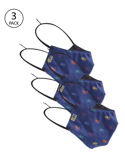 

Balista Unisex 3 Pcs Printed 4-Ply Anti-Dust Reusable Cloth Masks, Navy blue